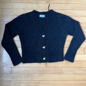 Paris Atelier & Other Stories Black Bee Button Wool Blend Cardigan Sweater